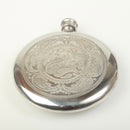 Close-up view of the Drummond Paisley Pattern Clan Crest Sporran Flask highlighting the customizable center panel for engraving your unique clan crest.