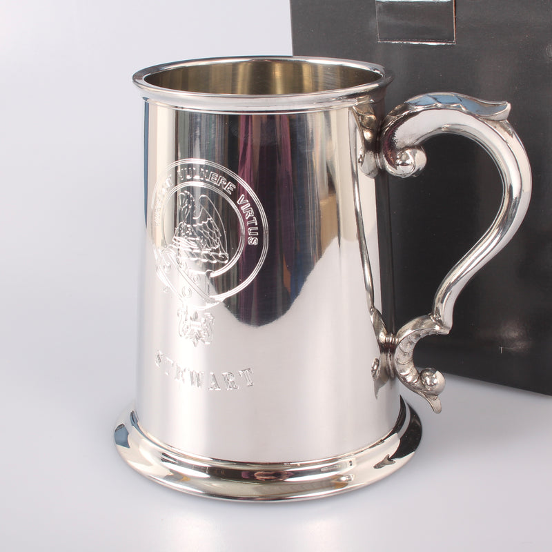 Clan Crest Half Pint Pewter Tankard with Extra Engraving