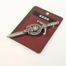 Clan Crest Pewter Kilt Pin with Kerr Crest showcasing intricate broadsword design, perfect for celebrating Scottish heritage.