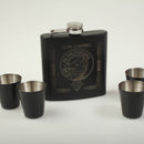 Campbell Clan Crest engraved 6oz Matt Black Hip Flask Gift Set with Cups and Funnel
