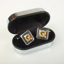 Stylish Mitchell Clan Crest Cufflinks displayed in a presentation box, showcasing Scottish heritage and elegance.