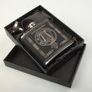 Malcolm Clan Crest Black PU Leather Covered Hip Flask