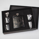 MacLellan Clan Crest engraved 6oz Matt Black Hip Flask Gift Set with Cups and Funnel