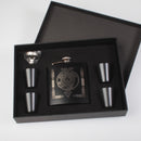 Kerr Clan Crest engraved 6oz Matt Black Hip Flask Gift Set with Cups and Funnel