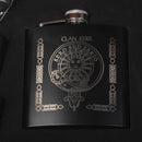 Kerr Clan Crest engraved 6oz Matt Black Hip Flask Gift Set with Cups and Funnel