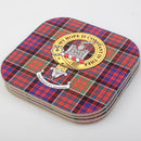 MacDonald of Clanranald Clan Crest and Tartan Wooden Coaster 4 Pack