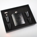 Cooper Clan Crest Engraved 6oz Matt Black Hip Flask Gift Set with Cups and Funnel