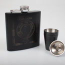 Cooper Clan Crest Engraved 6oz Matt Black Hip Flask Gift Set with Cups and Funnel