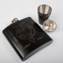 Cooper Clan Crest Engraved 6oz Matt Black Hip Flask Gift Set with Cups and Funnel