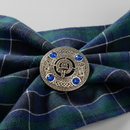 Clan Crest Pewter Plaid Brooch with Sapphire Stone
