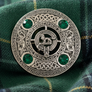Clan Crest Pewter Plaid Brooch with Emerald Stone