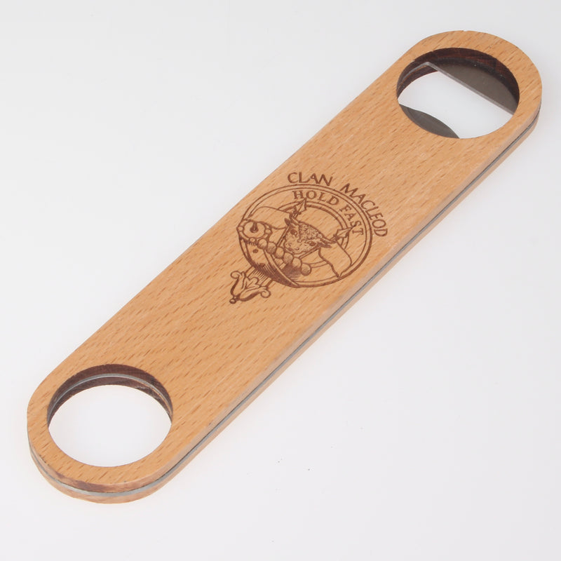 MacLeod Clan Crest Engraved Wooden Bottle Opener