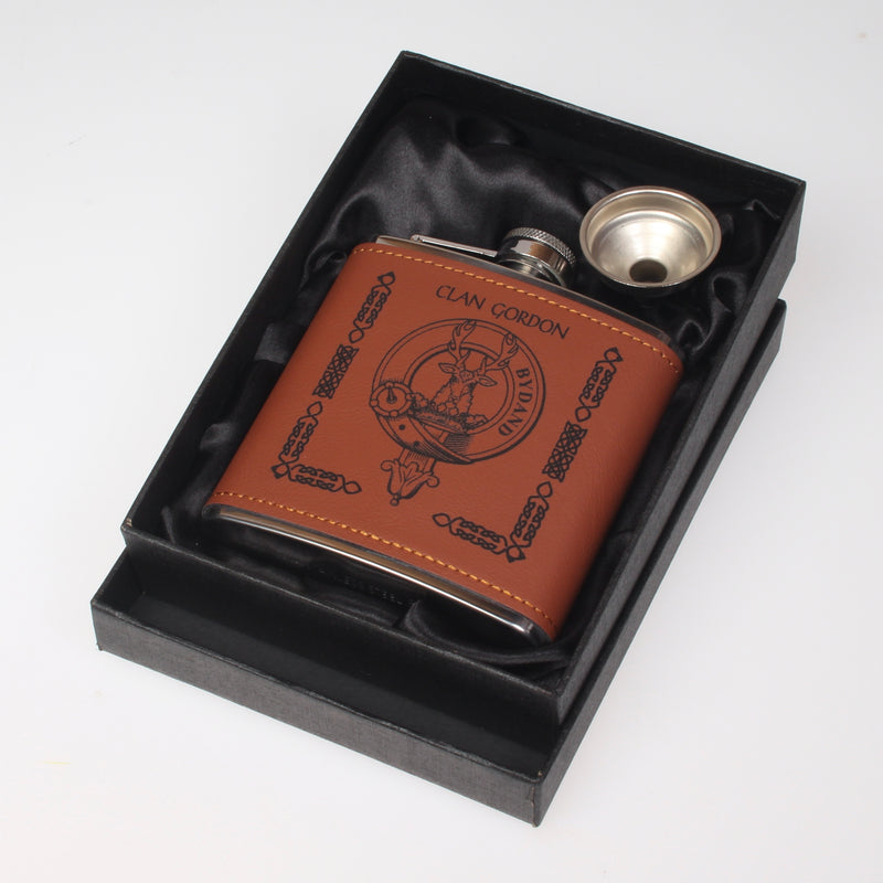 Gordon Clan Crest PU Leather Covered Hip Flask