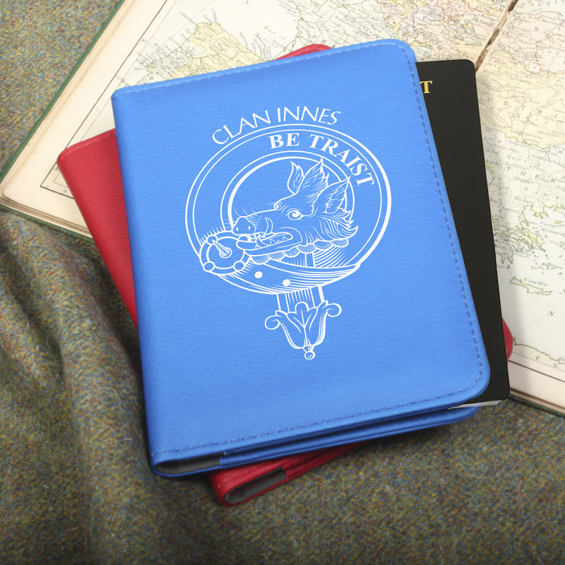 Innes Clan Crest Leather Passport Cover