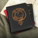 Blue notebook with Clan Masterton crest on a textured surface