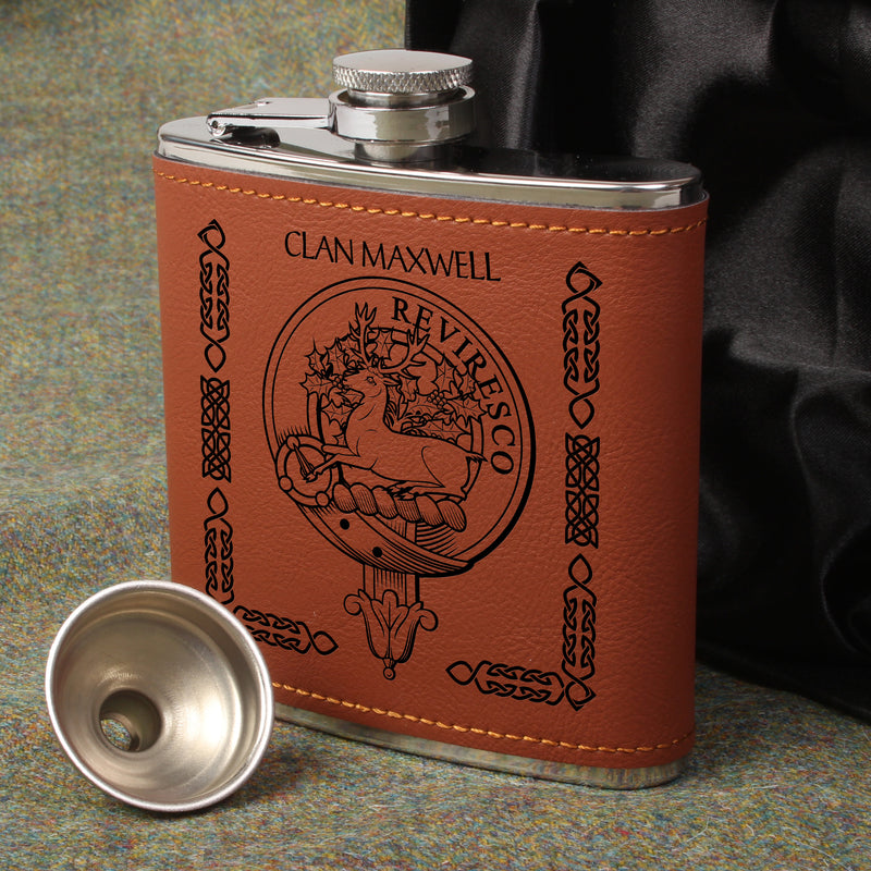 Maxwell Clan Crest PU Leather Covered Hip Flask
