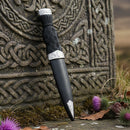 Thistle Pattern Sgian Dubh with a detailed patterned top and stainless steel blade for a classic look.