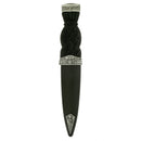 Thistle Pattern Sgian Dubh showcasing elegant cast pewter mounts and a black simulated handle.