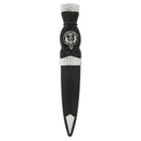 Elegant Thistle Pattern Top Clan Crest Sgian Dubh with stainless steel blade, showcasing a detailed clan crest badge.