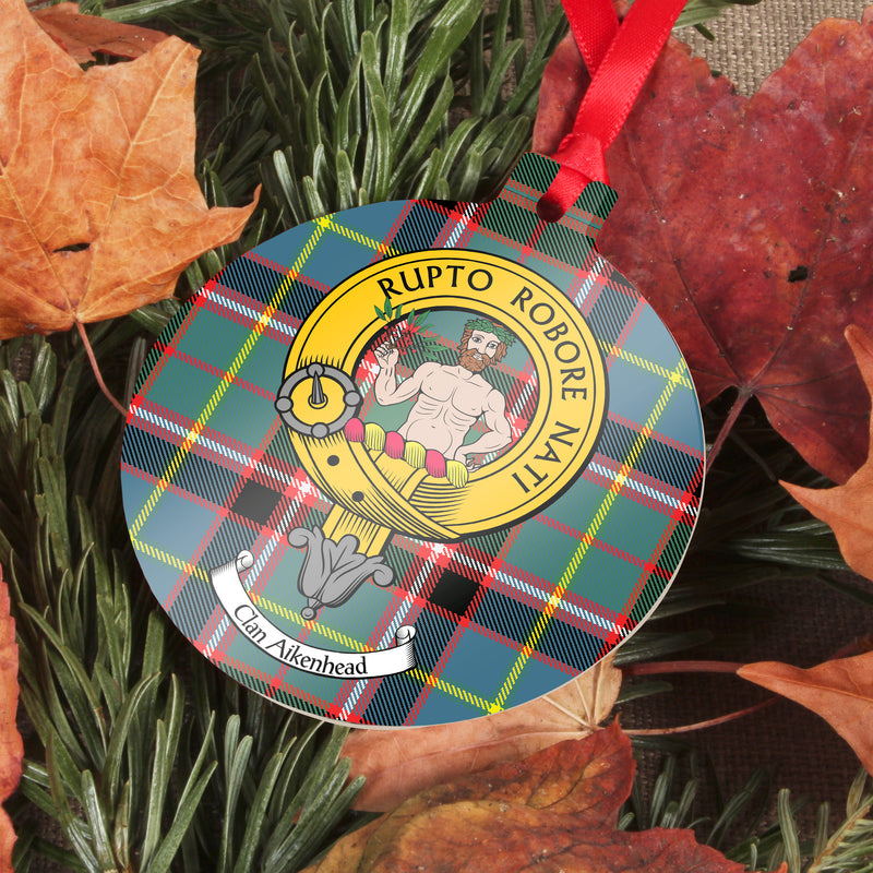 Aikenhead  Clan Crest and Tartan Metal Christmas Ornament - 6 Styles Available