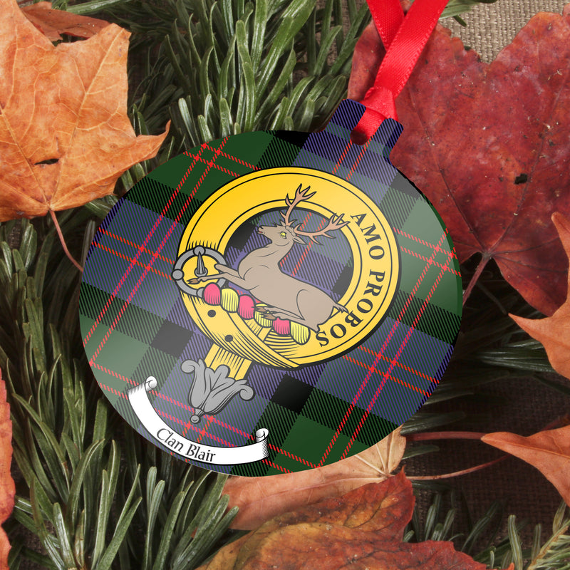 Blair Clan Crest and Tartan Metal Christmas Ornament - 6 Styles Available