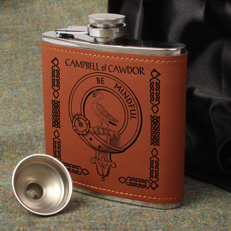 Campbell of Cawdor Clan Crest PU Leather Covered Hip Flask