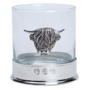 Highland Cow Whisky Glasses - Pair featuring handcrafted pewter design, perfect for enjoying fine single malt whisky, supplied in a presentation box.
