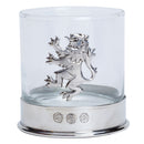 Pair of Lion Rampant Whisky Glasses featuring a handcrafted pewter design, perfect for enjoying single malt whisky.