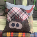 Highland Cow Cushion Cover featuring customizable tartan design, perfect for adding a unique touch to your home decor.