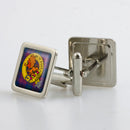 Stylish Fotheringham Clan Crest Cufflinks showcasing Scottish heritage with a metallic finish and brilliant resin doming, perfect for any formal event or as a gift.