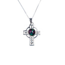 Heathergems Celtic Cross Silver Pendant showcasing a unique Scottish design with a beautiful heather gem embellishment, handcrafted in 925 sterling silver.