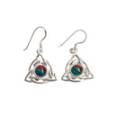 Heathergems Celtic Silver Earrings featuring a unique Celtic Triangular design, handcrafted in Scotland from dyed heather stems. Perfect gift idea!