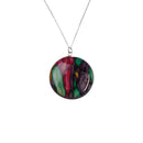 Heathergems Large Circle Pendant handmade silver jewelry featuring a unique heather gem, crafted in Scotland, 29 mm in diameter with a 20 inch sterling silver chain.
