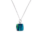 Heathergems Small Square Pendant displayed on a sterling silver chain, showcasing the unique handcrafted heather gem design, perfect for casual outfits.