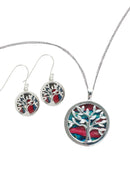 Heathergems Tree of Life Set featuring a handmade pendant and drop earrings in sterling silver, showcasing unique heather gems, perfect for celebrating nature and heritage.