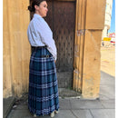 Close-up of Ladies Floor Length Hand Stitched Kilt - mediumweight emphasizing the fine stitching and tartan fabric.