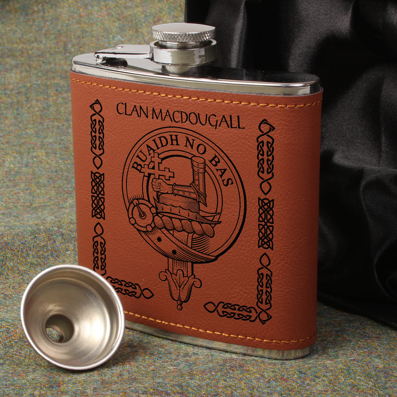 MacDougall Clan Crest PU Leather Covered Hip Flask