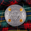 Clan Crest Pewter Plaid Brooch with Topaz Stone