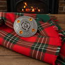 Clan Crest Pewter Plaid Brooch with Topaz Stone