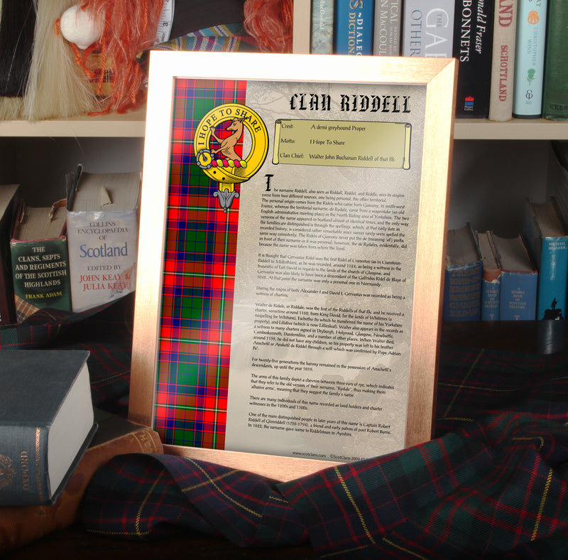 Riddell Clan History Print - Choose Framed or Unframed