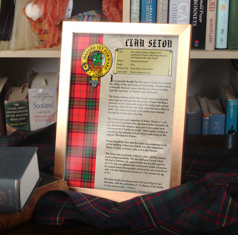 Seton Clan History Print - Choose Framed or Unframed