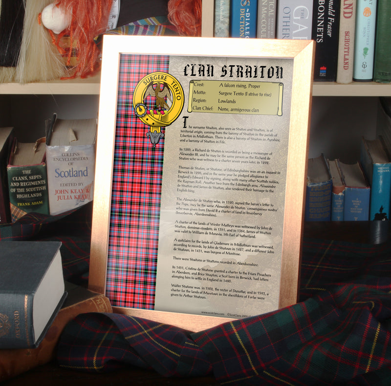 Straiton Clan History Print - Choose Framed or Unframed