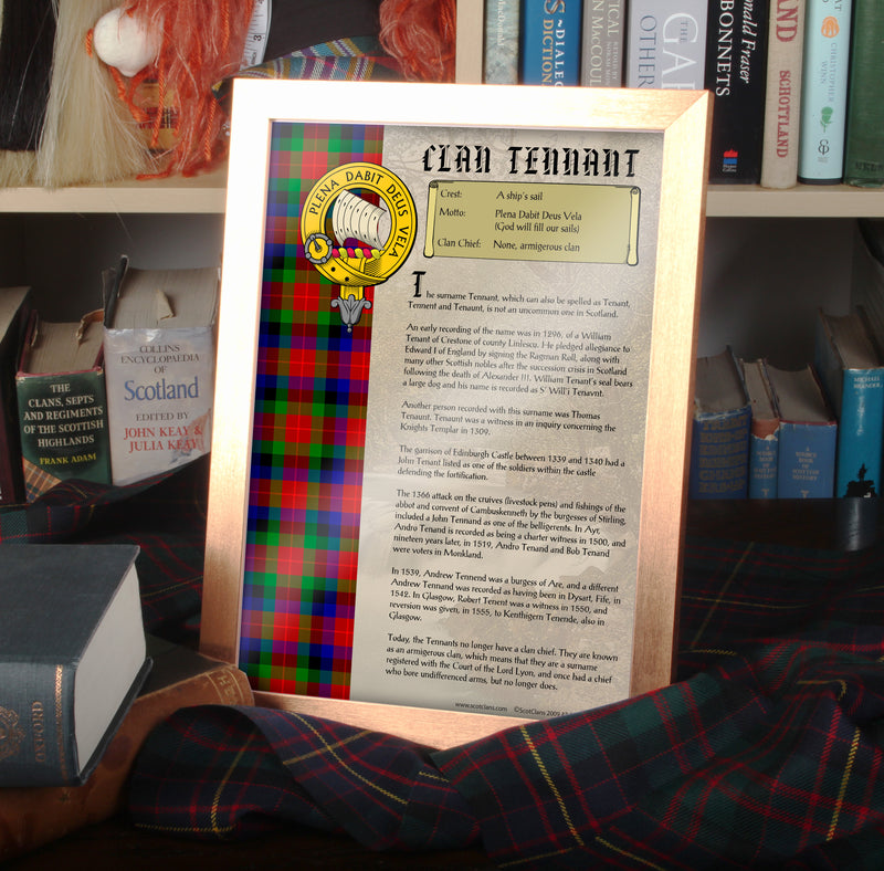 Tennant Clan History Print - Choose Framed or Unframed