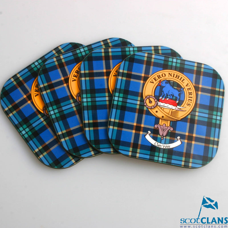 Weir Clan Crest and Tartan Wooden Coaster 4 Pack