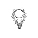 Stags Head Brooch featuring a detailed stag head design, crafted in pewter, measuring approximately 1.1" x 1.4".