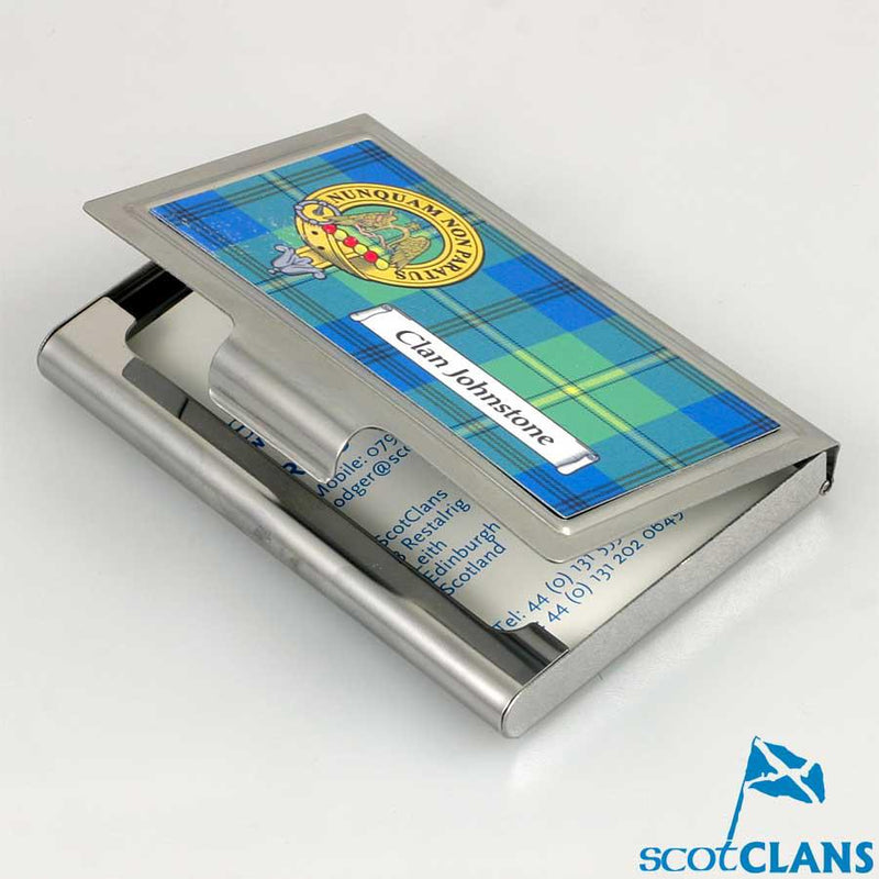 Johnstone Clan Crest and Tartan Business Card Case