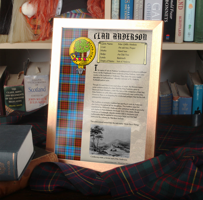 Anderson Clan History Print - Choose Framed or Unframed