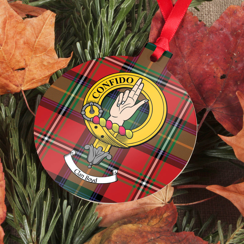 Boyd Clan Crest and Tartan Metal Christmas Ornament - 6 Styles Available