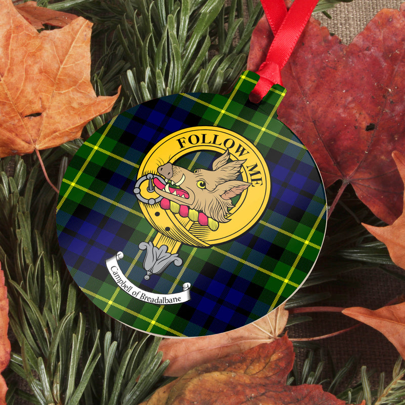 Campbell of Breadalbane Clan Crest and Tartan Metal Christmas Ornament - 6 Styles Available
