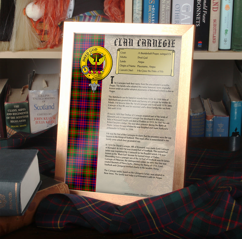 Carnegie Clan History Print - Choose Framed or Unframed